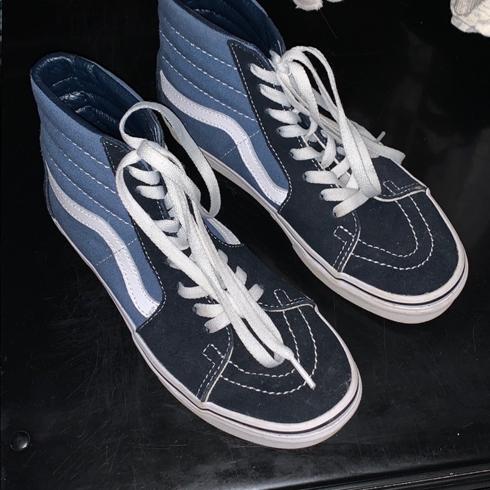 Vans High Top Skate Shoes in Navy and Light Blue with White Stripe